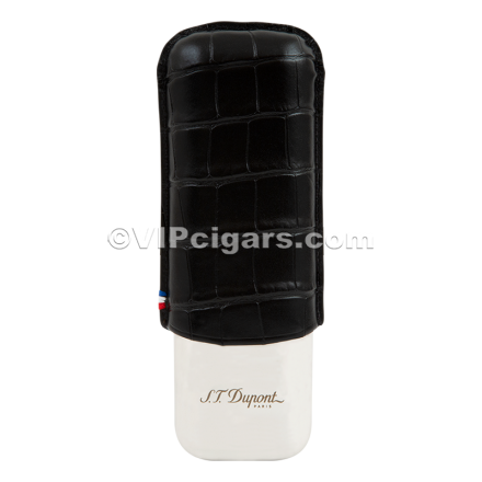St Dupont Metal Base Cigar Case - Croco Black - 2 Cigare