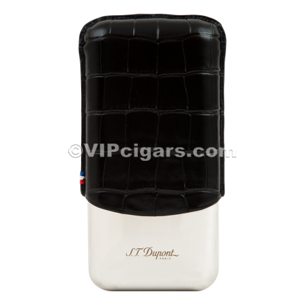 St Dupont Metal Base Cigar Case - Croco Black - 3 Cigare