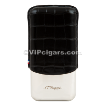 St Dupont Metal Base Cigar Case - Croco Black - 3 Cigare